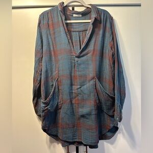 Free People Blue and Red Plaid Top